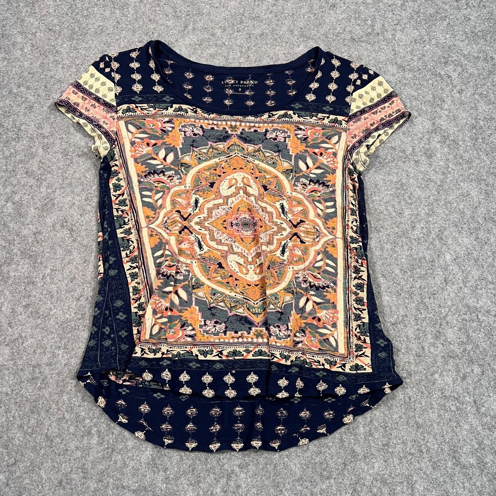 Lucky Brand Persian Carpet Rug Short Sleeve High‎ Low Blouse Women's Size Small